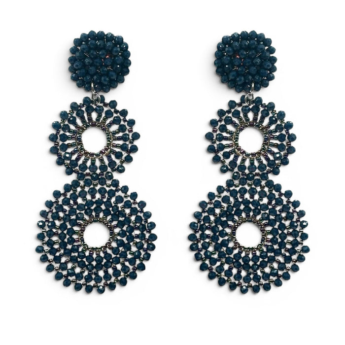 Lizzie Navy Glass Clip On Boho Drop Earrings
