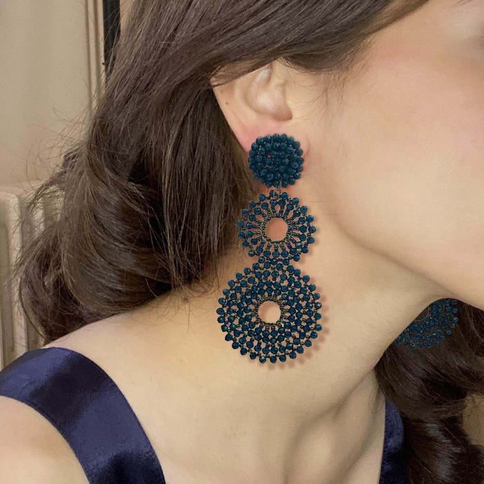Lizzie Navy Glass Clip On Boho Drop Earrings