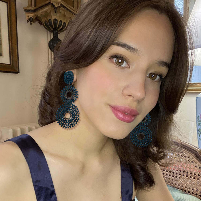 Lizzie Navy Glass Clip On Boho Drop Earrings