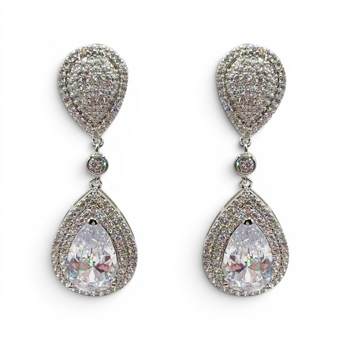 Loise Cubic Zirconium Pear Shape Drop Clip On Earrings