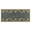 Love Paws Green Washable Runner in Green- a 100% recycled cotton runner featuring paw prints in shades of blue and green along the long sides of the runner.