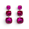 Mackenzie Triple Cushion Shape Fuchsia Drop Earrings