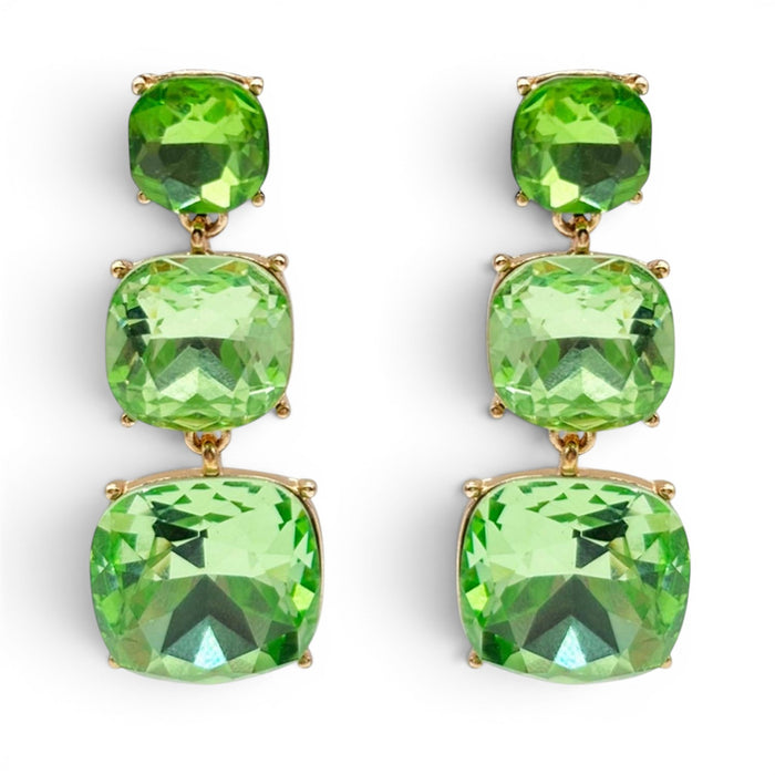 Mackenzie Triple Cushion Shape Peridot Drop Earrings