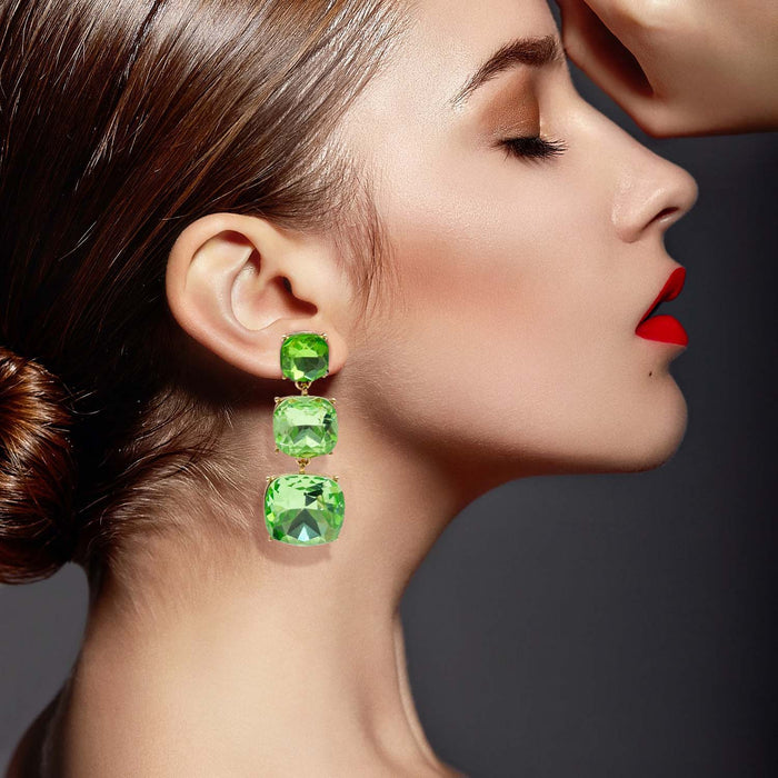 Mackenzie Triple Cushion Shape Peridot Drop Earrings
