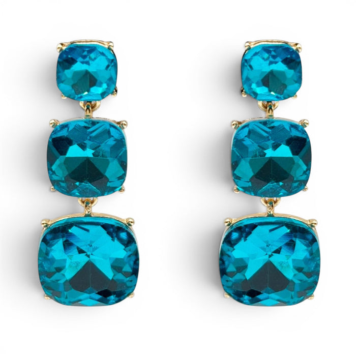 Mackenzie Triple Cushion Shape Teal Drop Earrings