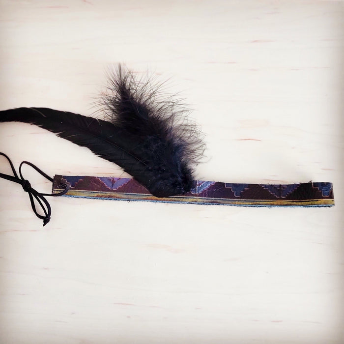Southwest print hat band with black feathers, additional view