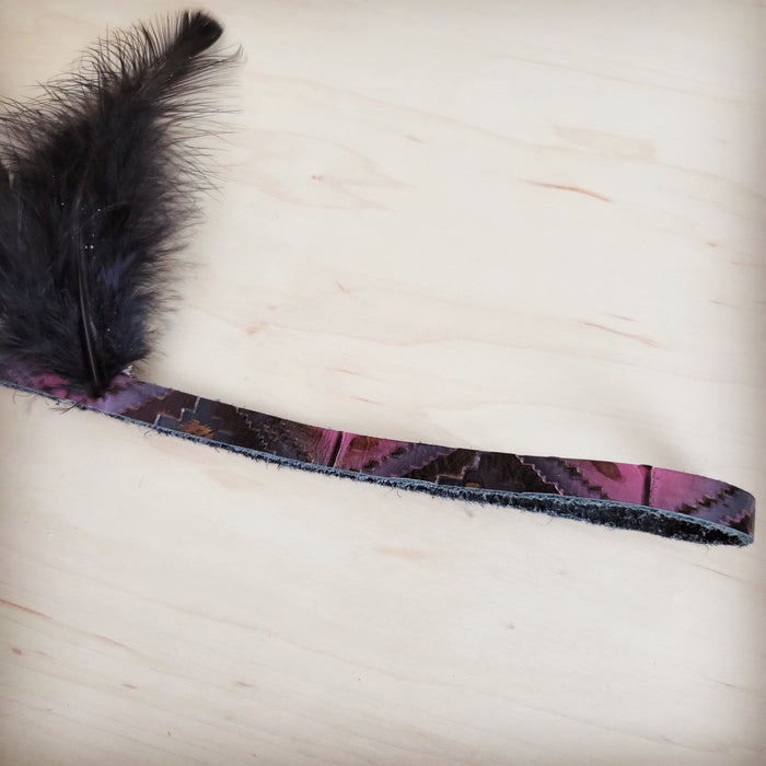 Southwest print hat band with black feathers, additional view