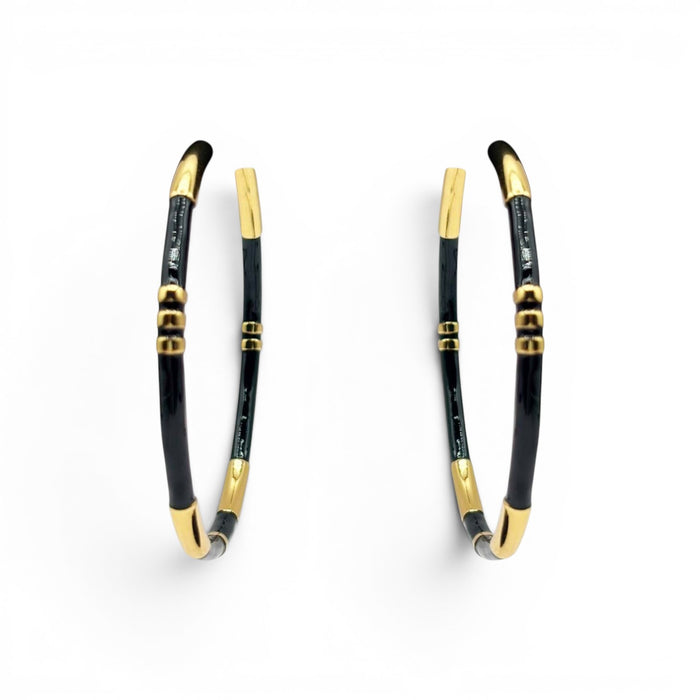 Mallory Black And Gold Stripe Hoop Earrings
