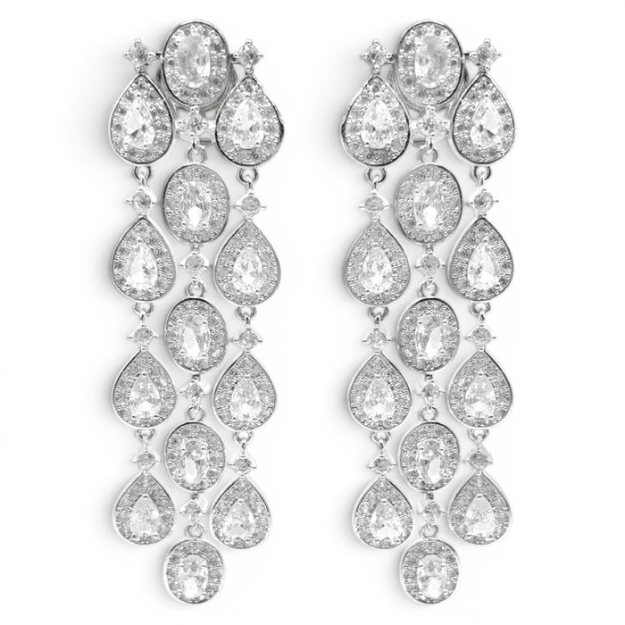 Margaret Multi Shape Crystal Drop Clip On Earrings Set In Rhodium