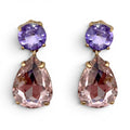 Marina Large Pear-Faceted Rose And Light Amethyst Crystal Drop Earrings In Brass With Gold Plating