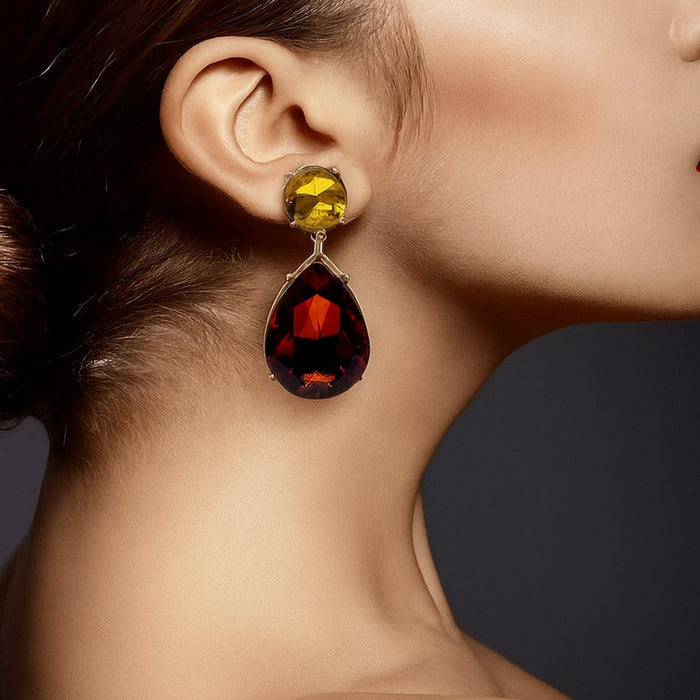 Marina Light Topaz And Dark Topaz Pear Shape Clip On Drop Earrings