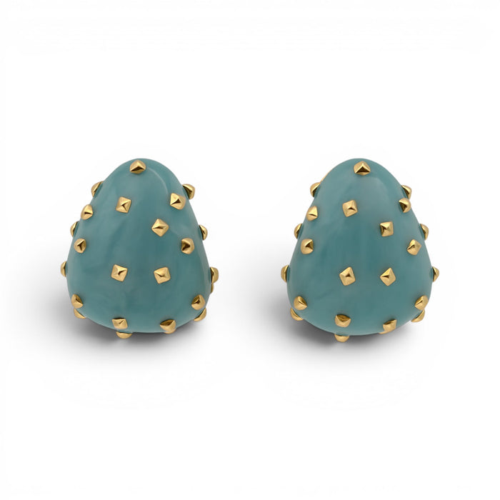 Maristella Aqua Studded Resin Pierced Hoop Earrings
