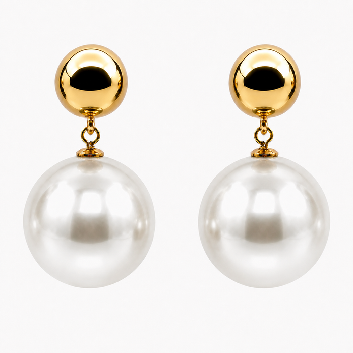 Marylynn Pearl And Gold Ball Drop Earrings