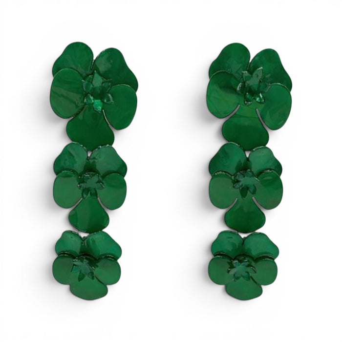 Meadow Green Triple Drop Floral Drop Earrings