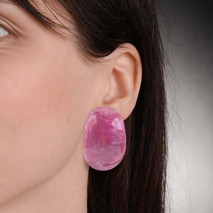 Merrie Magenta Resin Semi Hoop Clip On Earrings