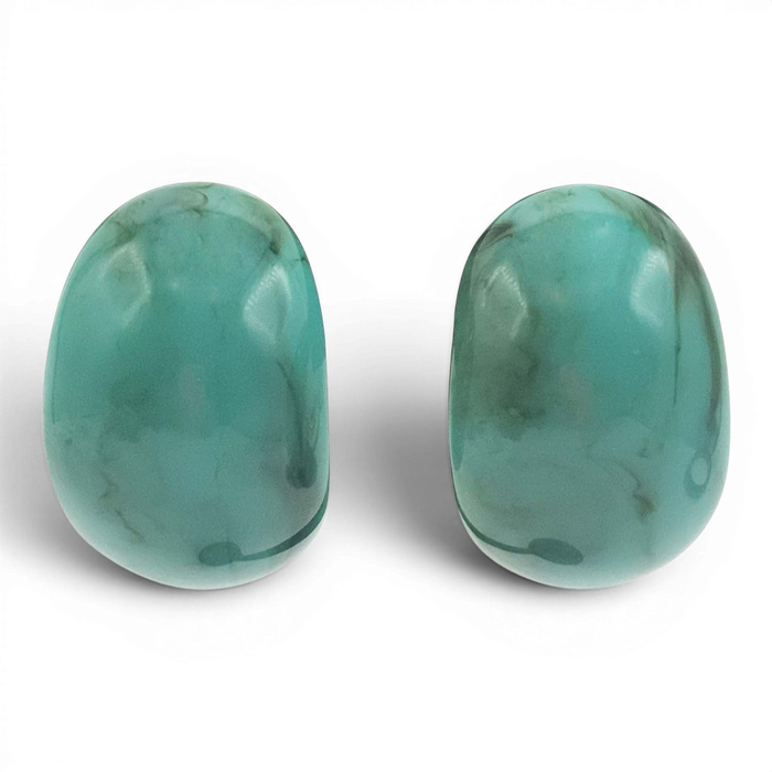 Merrie Turquoise Marbled Resin Semi Hoop Clip On Earrings