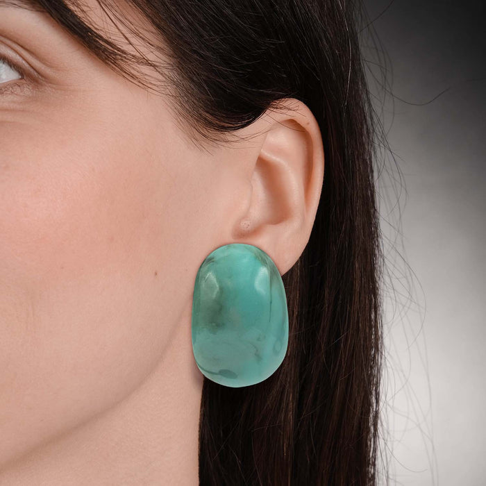 Merrie Turquoise Marbled Resin Semi Hoop Clip On Earrings