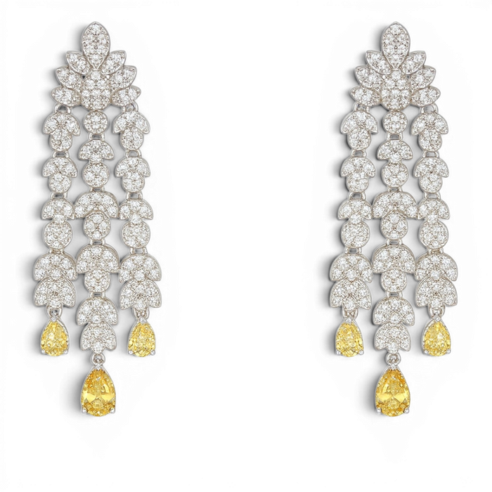 Mia Diamond And Canary Cacading Pierced Drop Earrings