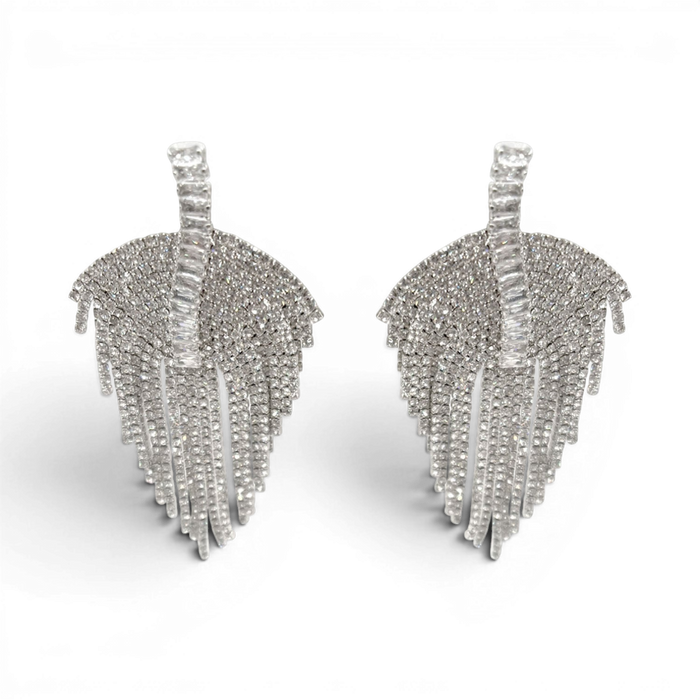 Mimi Deco Multi-Crystal Drop Clip On Earrings - Rhodium Setting