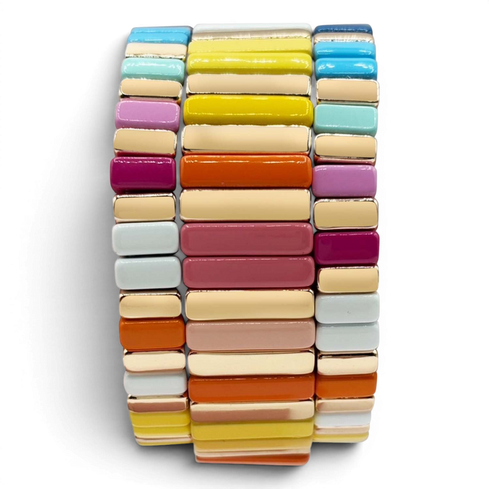 Miria Multi Pastel And Bright Enamel Stretch Three Piece Bracelet Set