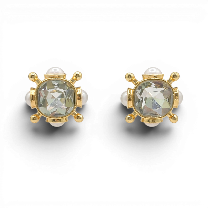 Monica Crystal And Pearl Pierced Sputnik Earrings