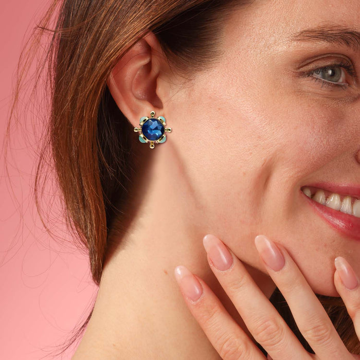 Monica Sapphire And Blue Chalcedony Sputnik Earrings