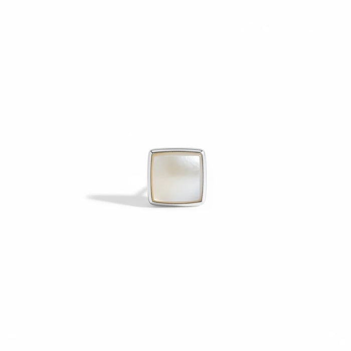 Wildflower Artisans square mother of pearl stud earring in a polished sterling silver bezel setting