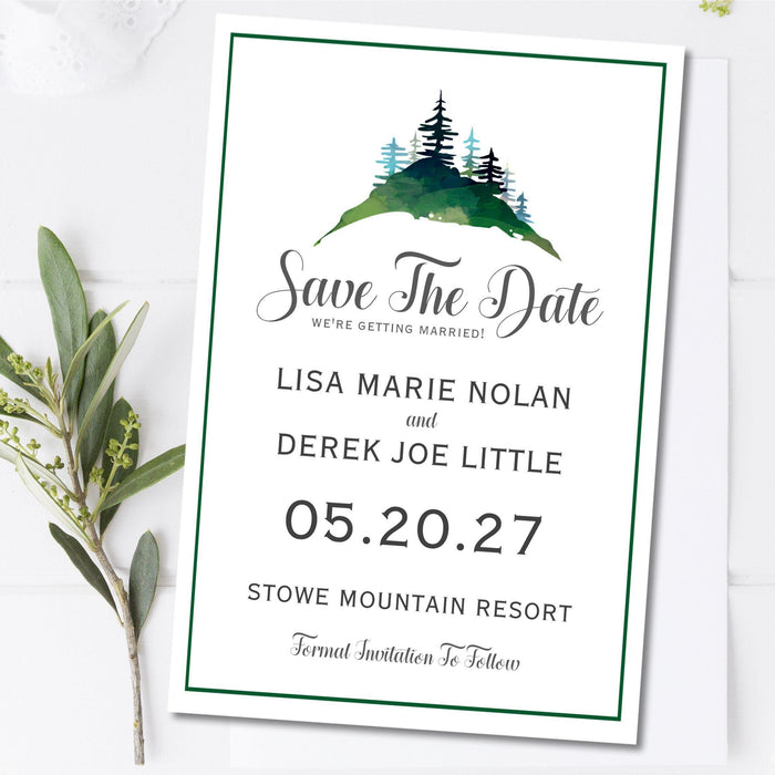 mountain save the date cards rustic forest wedding design