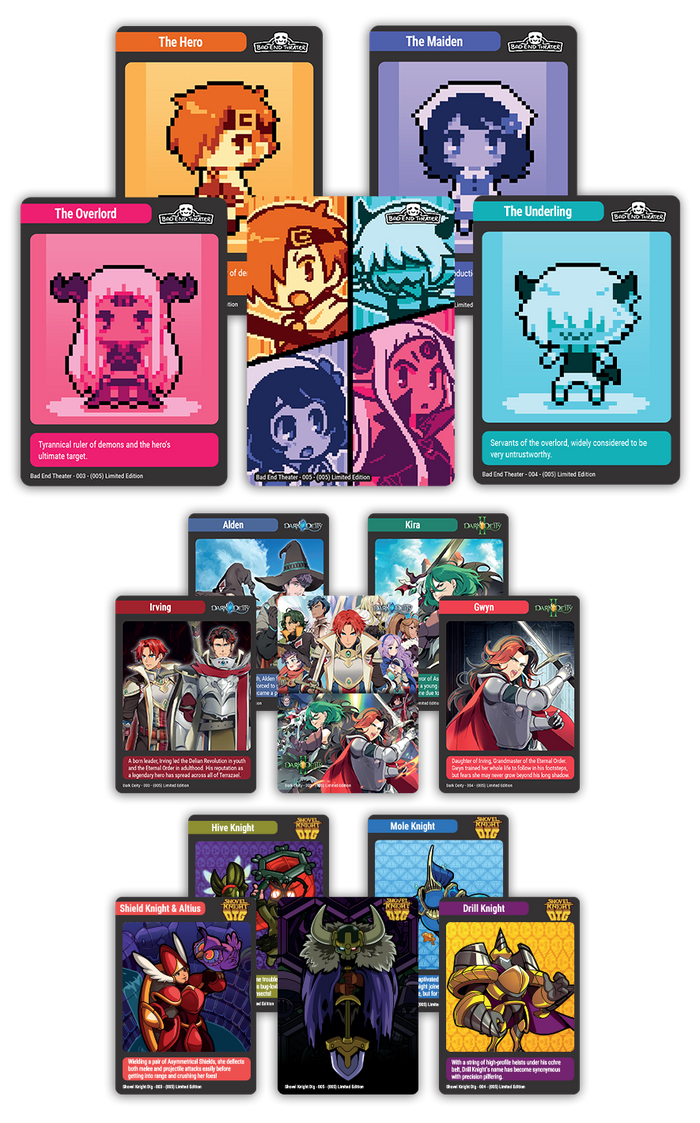MTC#45: Shovel Knight Dig, Dark Deity 1 & 2, Bad End Theater - Trading Card Bundle
