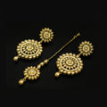 Gold jewelry set with floral designs on a dark background, featuring the brand 'Saheli'.