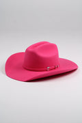 Pink Mustang 30X merino wool cowboy hat with a cattleman crown
