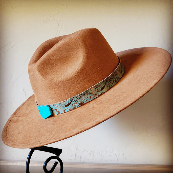 Napolis hat band with turquoise slab, additional view