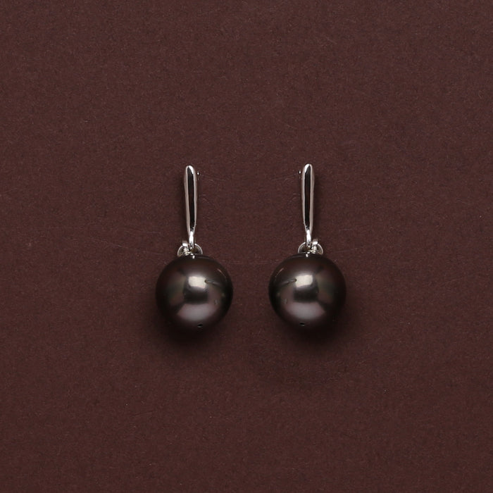 Natural-Color Black Tahitian Pearl Classic Dangle Earrings 11.0-12.0mm