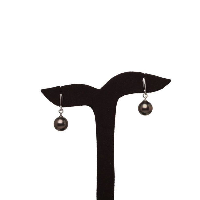 Natural-Color Black Tahitian Pearl Classic Dangle Earrings 11.0-12.0mm
