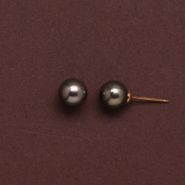Natural-Color Black Tahitian Pearl Stud Earrings, 8.0-9.0mm