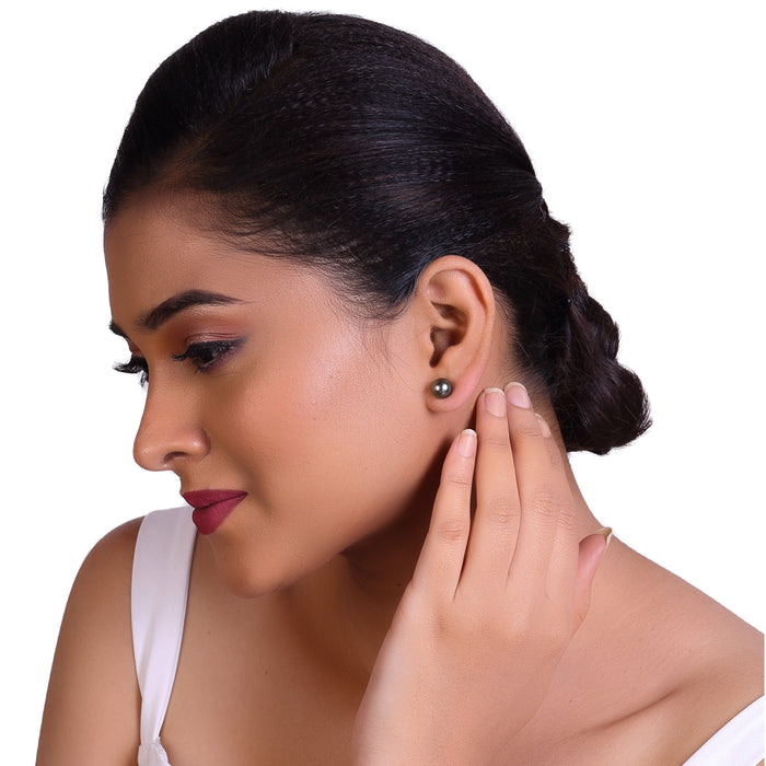 Natural-Color Black Tahitian Pearl Stud Earrings, 8.0-9.0mm