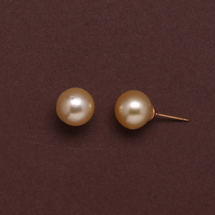 Natural-Color Golden South Sea Round Pearl Stud Earrings, 11.0-11.5mm