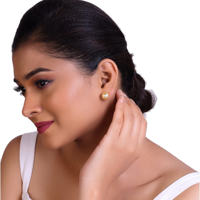 Natural-Color Golden South Sea Round Pearl Stud Earrings, 11.0-11.5mm