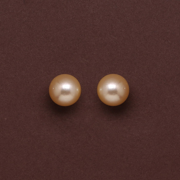 Natural-Color Golden South Sea Round Pearl Stud Earrings, 12.5-13.0mm