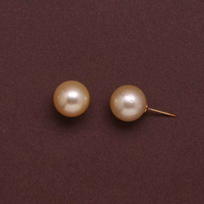 Natural-Color Golden South Sea Round Pearl Stud Earrings, 12.5-13.0mm