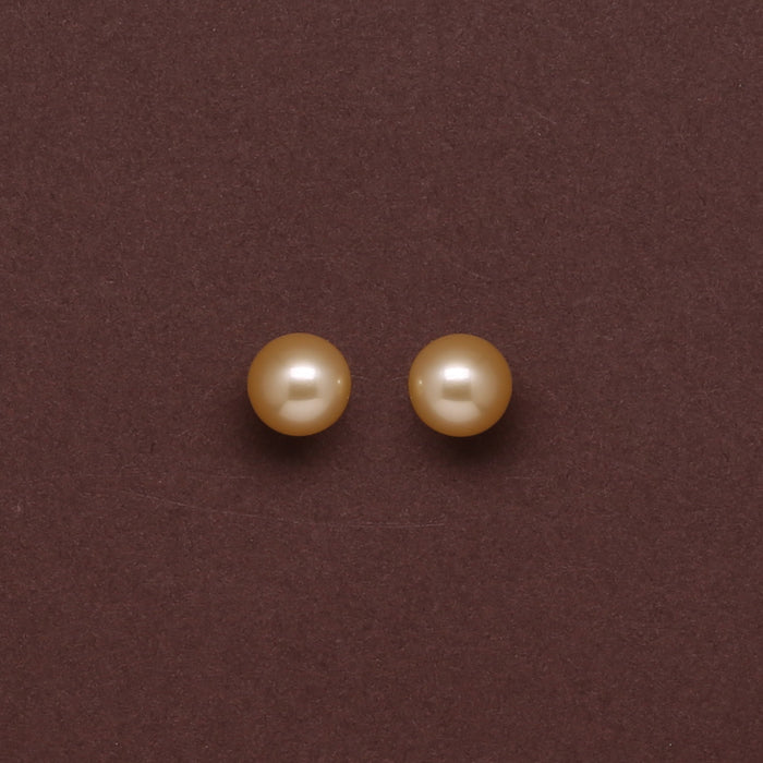 Natural-Color Golden South Sea Round Pearl Stud Earrings, 8.0-9.0mm
