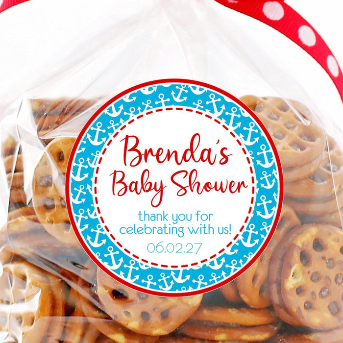 Nautical baby shower favor label with anchors