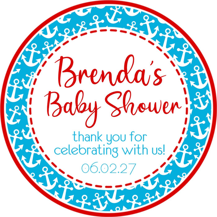 red and blue nautical anchor baby shower favor sticker