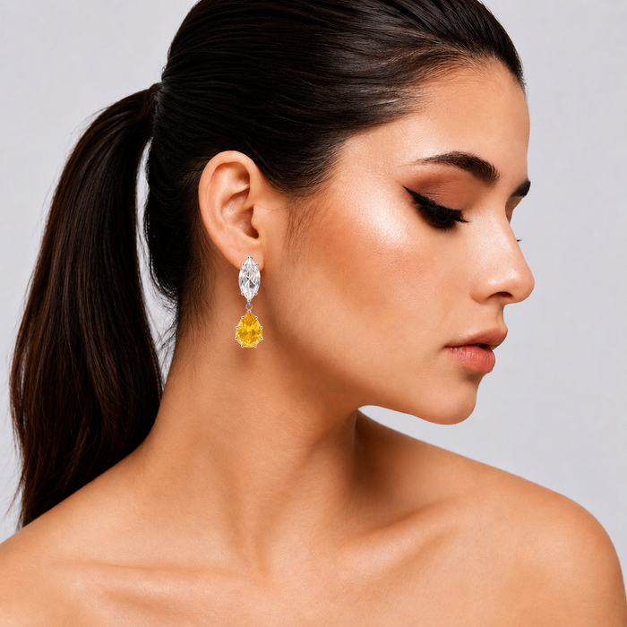 Nicole Marquise And Canary Pear Shape Diamond Cubic Zirconium Clip On Earrings