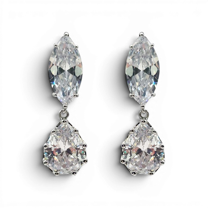 Nicole Marquise And Pear Shape Diamond Cubic Zirconium Clip On Earrings