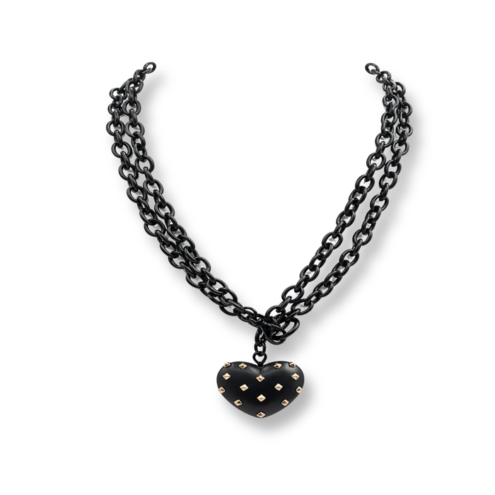 Ophelia Matte Black Resin Studded Heart Pendant