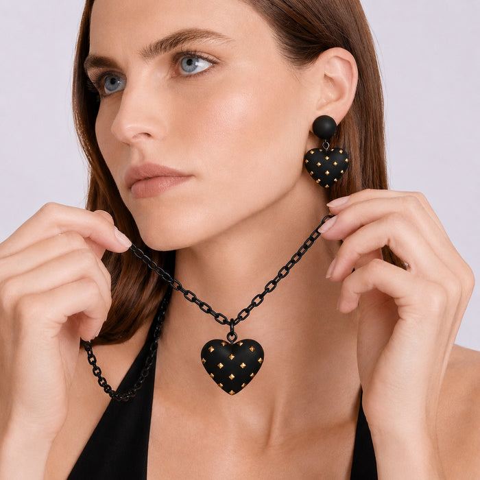 Ophelia Matte Black Resin Studded Heart Pendant