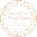 Neutral moon and stars baby shower sticker with pastel celestial theme