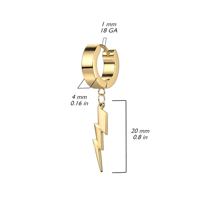Pair of 316L Stainless Steel Hinged Hoop Earring With Lightning Bolt Dangle