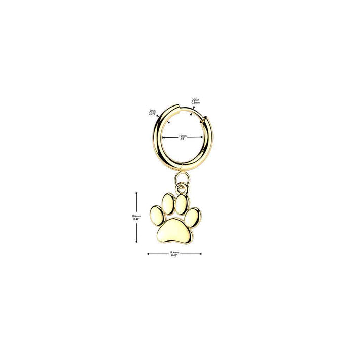 Pair of 316L Stainless Steel Hinged Hoop Earrings With Paw Dangle